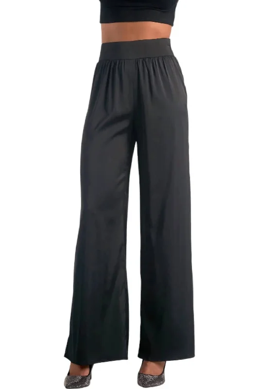 Wide Leg Satin Pants In Black Women's Evening Clothes