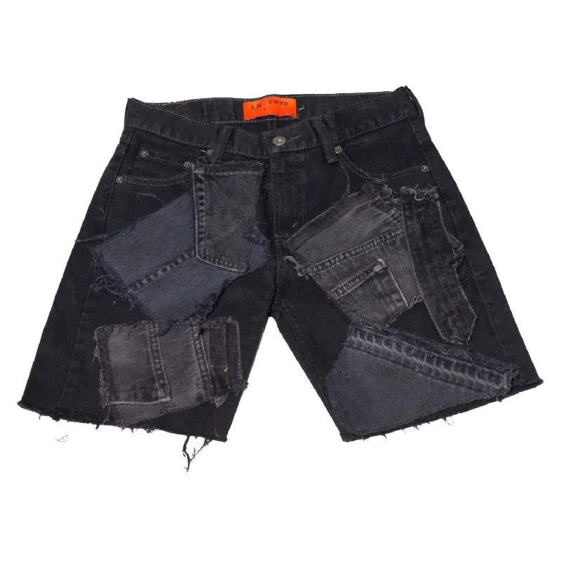 Women's Patch Denim Shorts In Black Women's Casual Clothing For Lounging