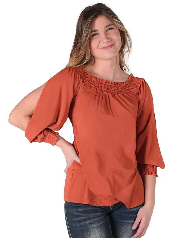 Cowgirl Tuff Womens Flowy Cooling UPF Rust Nylon L/S Shirt Timeless Women's Outfit