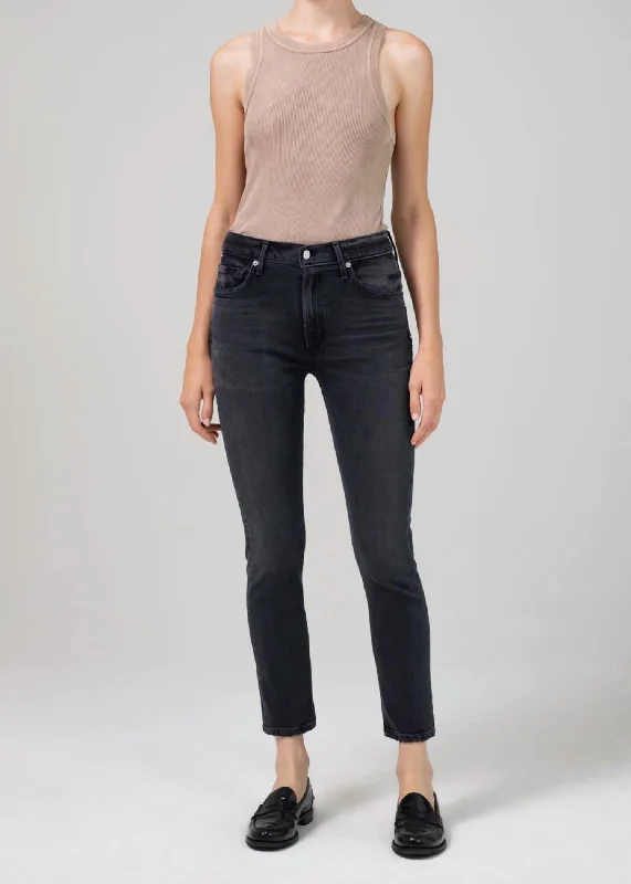 Ella Mid Rise Slim Crop Jean In Organic Film Noir Trendy Women's Apparel for All Seasons