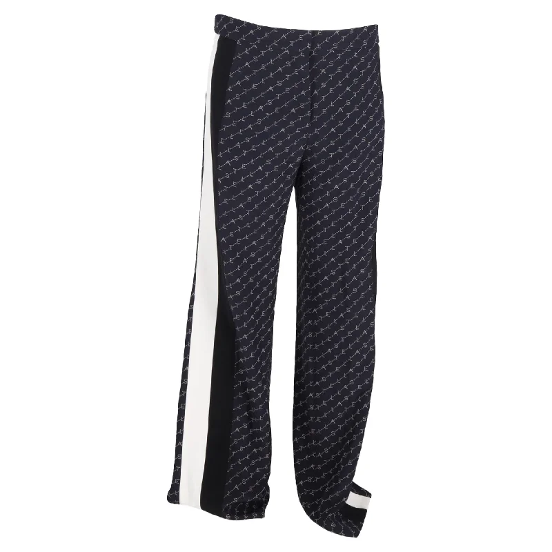 Stella Mccartney Monogram Wide-Leg Trousers in Navy Blue Silk Women's High-Fashion Clothes