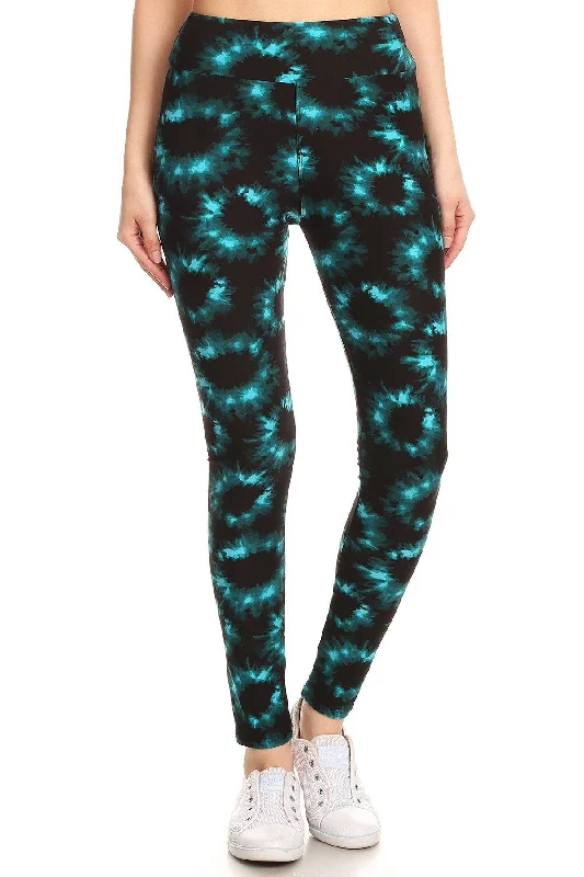 FASHNZFAB Yoga Style Banded Lined Tie Dye Printed Knit Legging With High Waist Sporty Streetwear