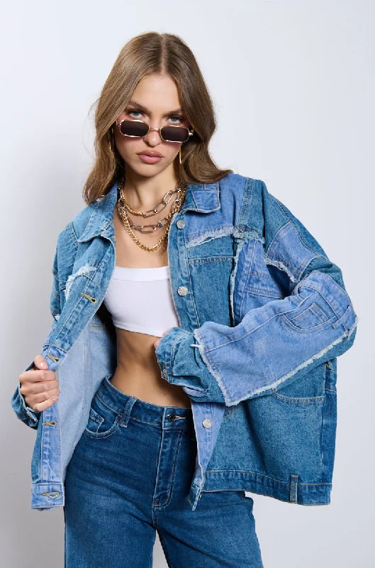 GEORGIA PATCHWORK DENIM JACKET Women's Comfortable Apparel