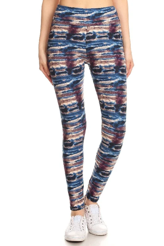 FASHNZFAB Yoga Style Banded Lined Tie Dye Printed Knit Legging With High Waist Edgy Fashion