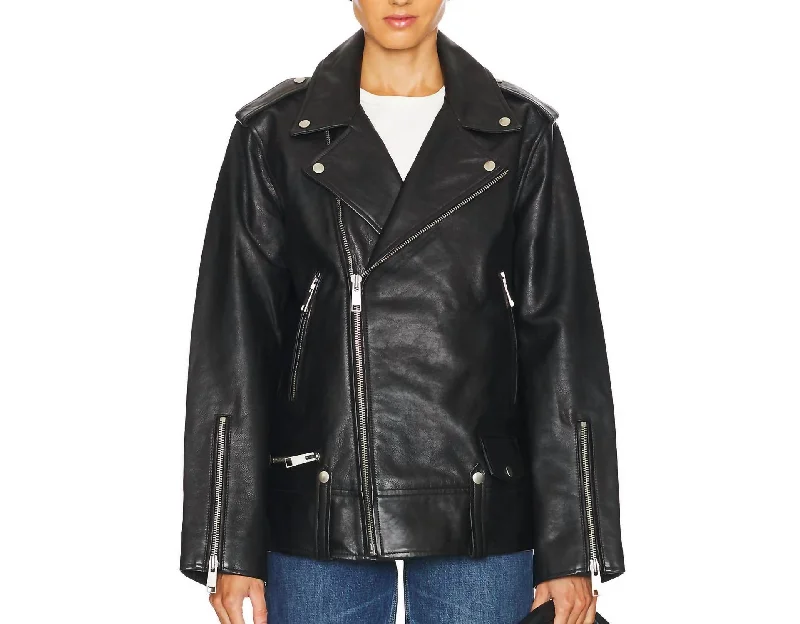 Cat Moto Jacket Leather Oversized In Black Unique Women's Fashion Pieces