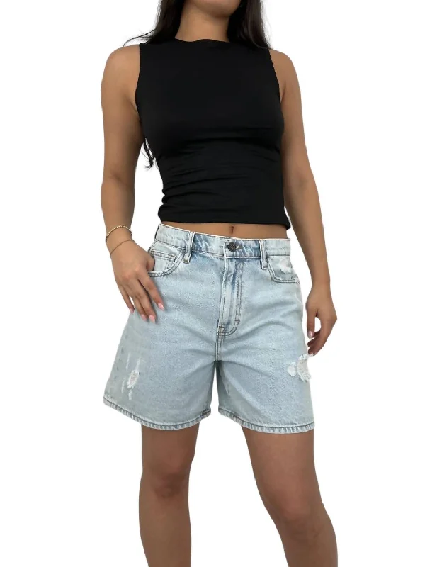 Distressed Straight Leg Denim Shorts In Light Blue Women's Trendy Activewear Apparel