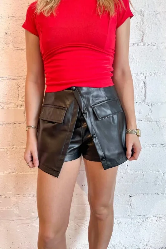 Fall Favorite Faux Leather Skort In Black Casual Style for Busy Women