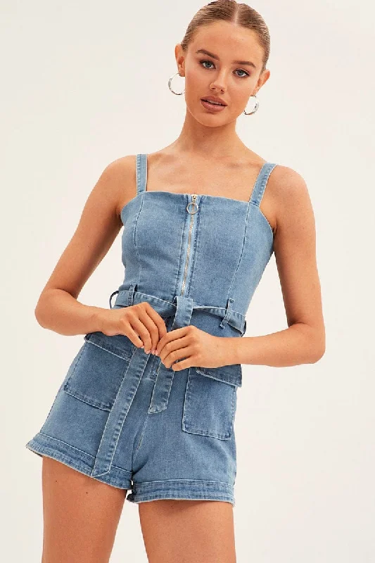 Blue Denim Overall Chic Women's Clothing for Date Nights