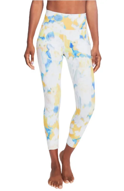 Printed Folded Waistband High Rise Leggings In Mellow Yellow Casual Dresses for Women