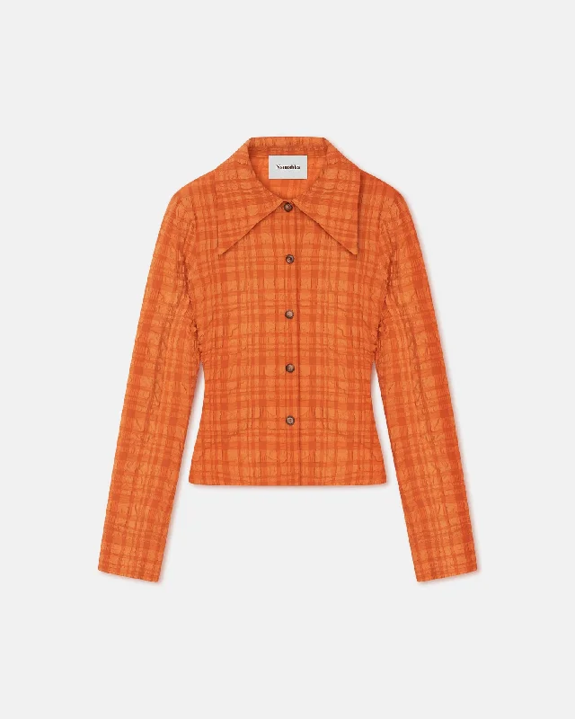 Lotte - Checked Seersucker Shirt - Sunset Orange Eclectic Fashion