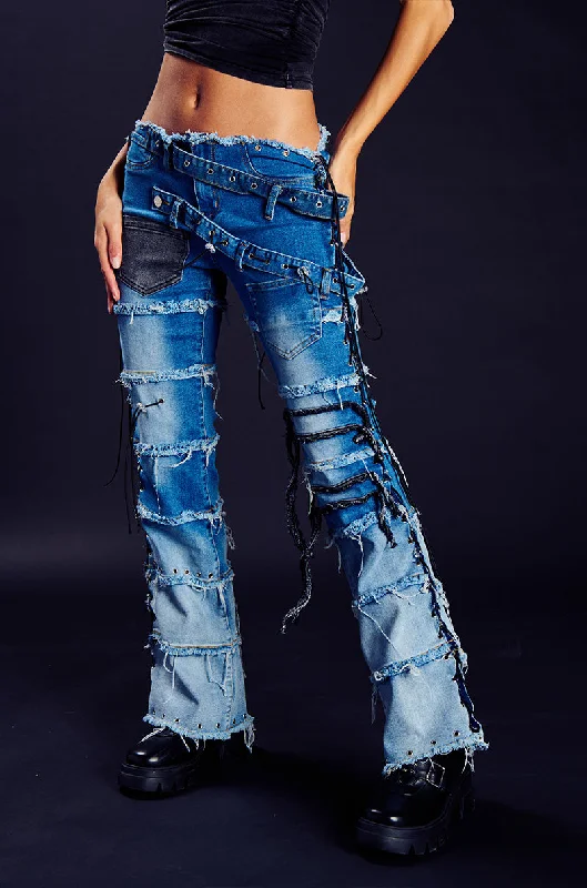 LAY LOW DISTRESSED DENIM FLARE PANT Women's Clothes For Outdoor Events