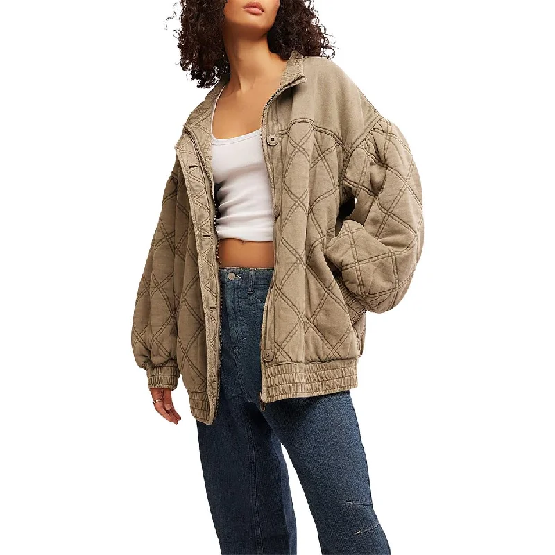 Womens Faded Cotton Quilted Coat Women's Workout Garments