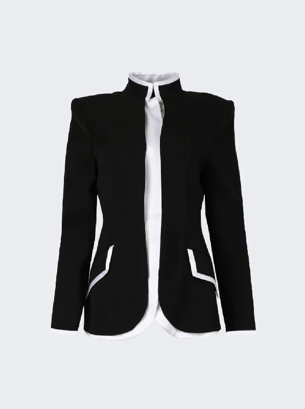 Curved Tailored Jacket Black Women's Transitional Outfit