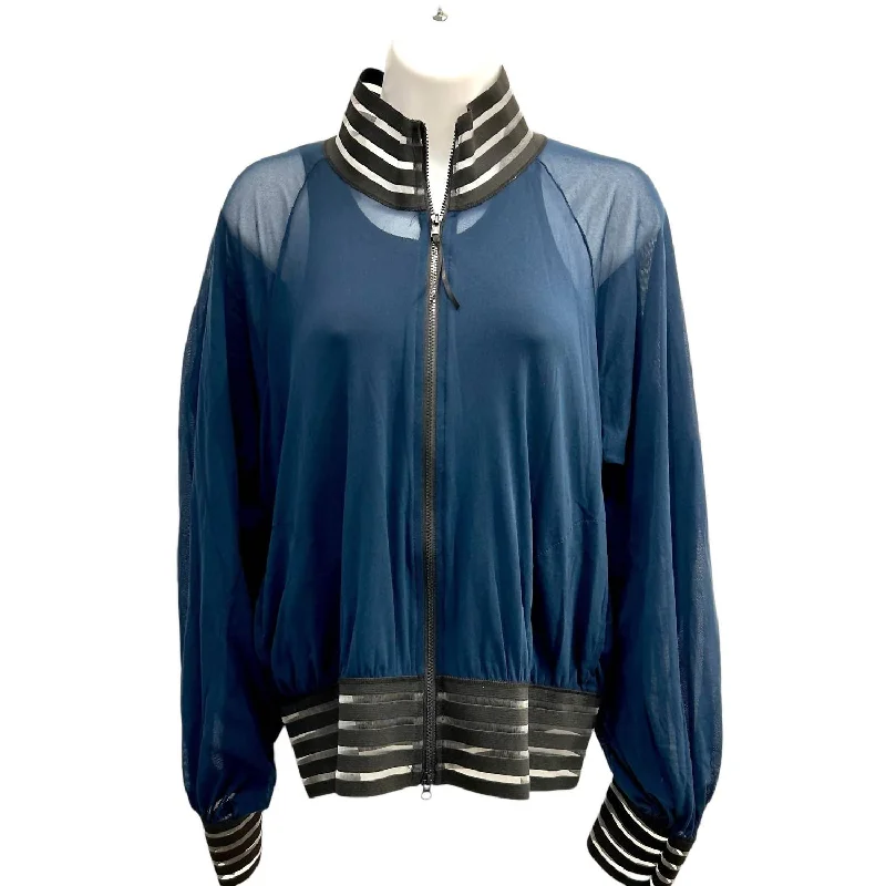 Women's Mesh Bomber Jacket In Navy Women's Casual Attire