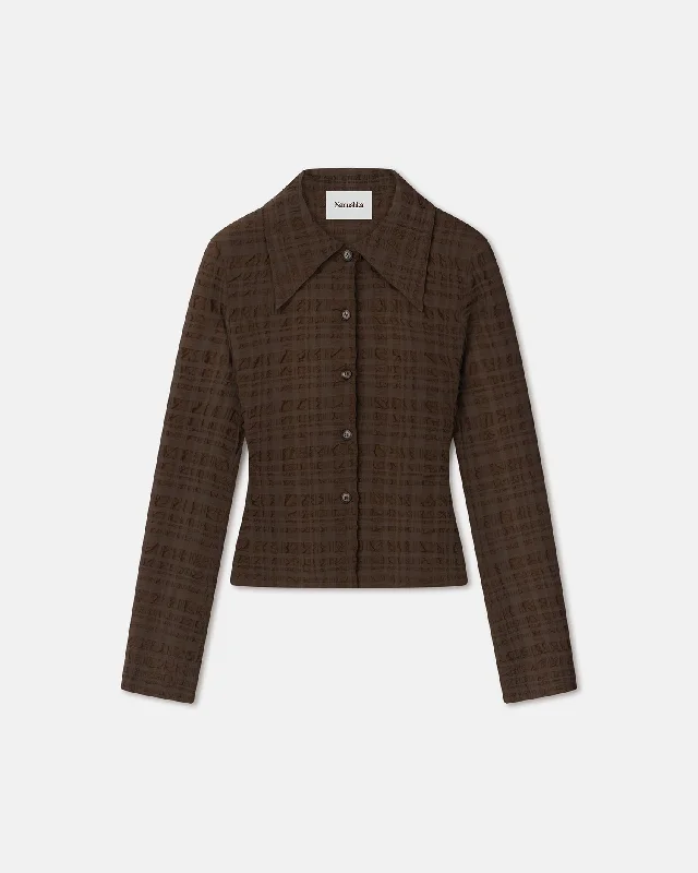 Lotte - Checked Seersucker Shirt - Dark Brown Sustainable Fashion 