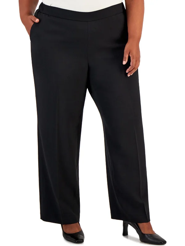 Plus Womens Crepe Wide Leg Trouser Pants Women's Outerwear Attire