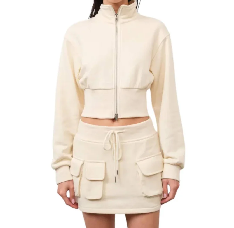 Alicia Cropped 2-Way Zip Up Jacket In Ivory Women's Holiday Clothes