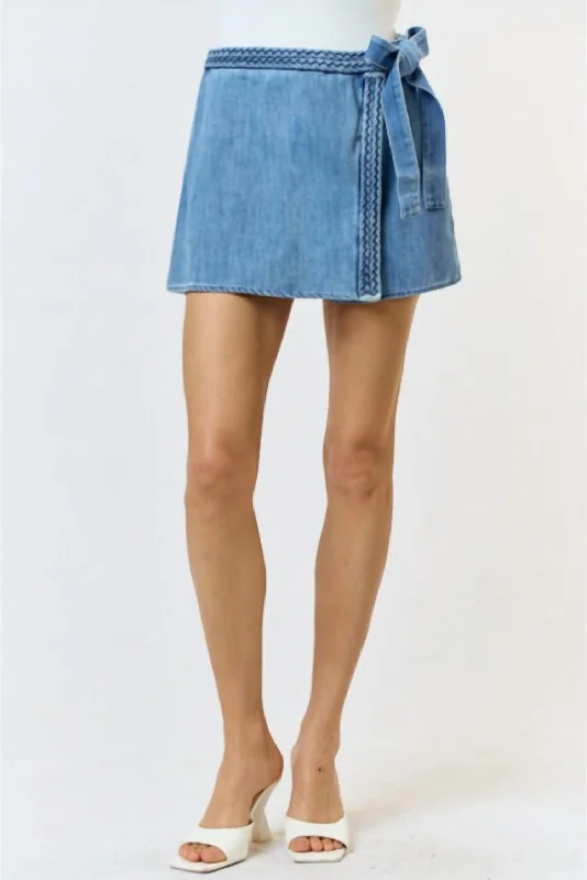 Braided Wrap Skort In Denim Classic Women's Apparel