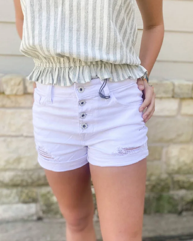 Button Fly Distressed Cuffed Shorts In White Women's Apparel And Garments