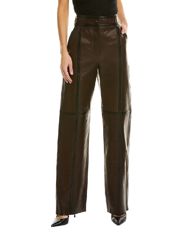 Salvatore Ferragamo womens Ferragamo Two-Tone Leather Pant, 38 Women's Plus-Size Casual Outfit