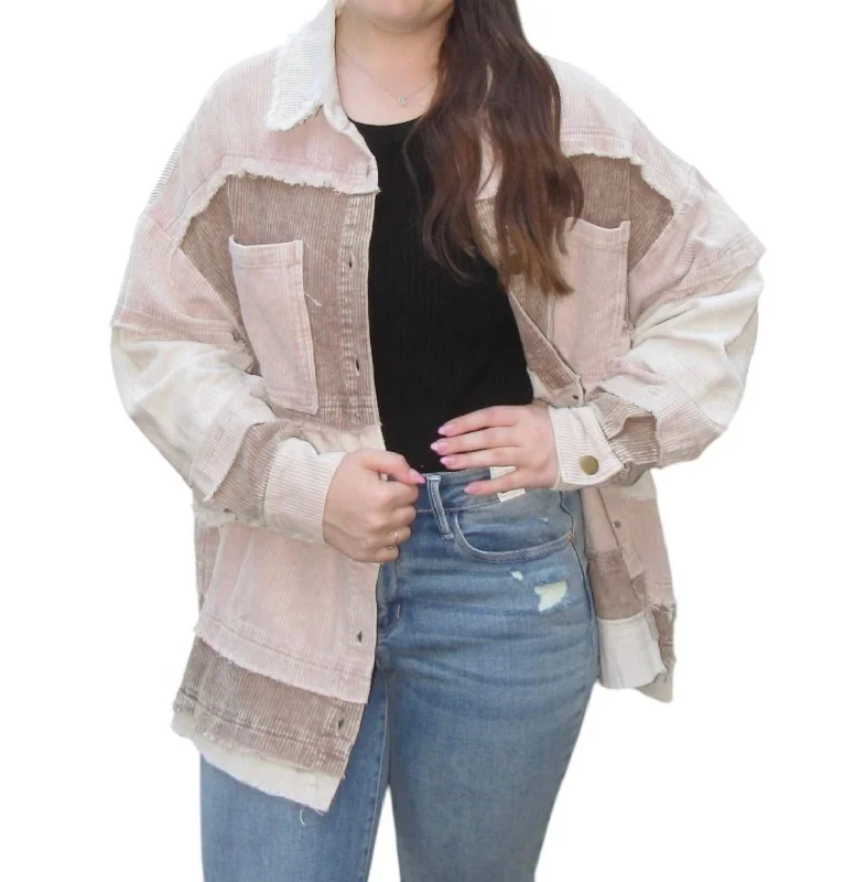 Corduroy Tiered Jacket In Mauve Women's Transitional Outfit