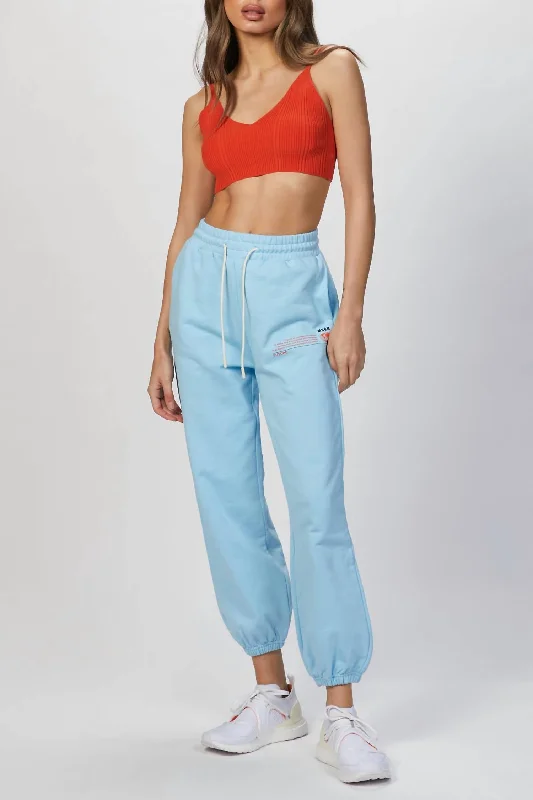 Slogan Print Track Pant In Light Blue Women's Everyday Apparel