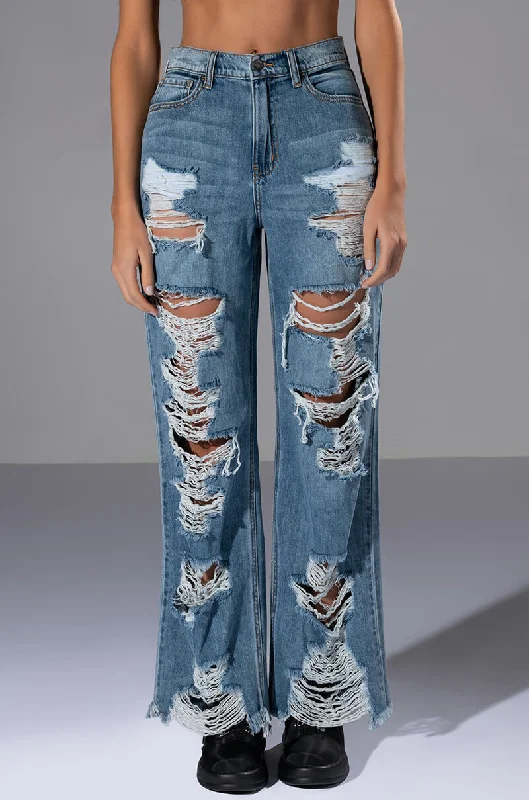 ELLA BELLA HIGH RISE WIDE LEG DISTRESSED JEANS Women's Casual Attire