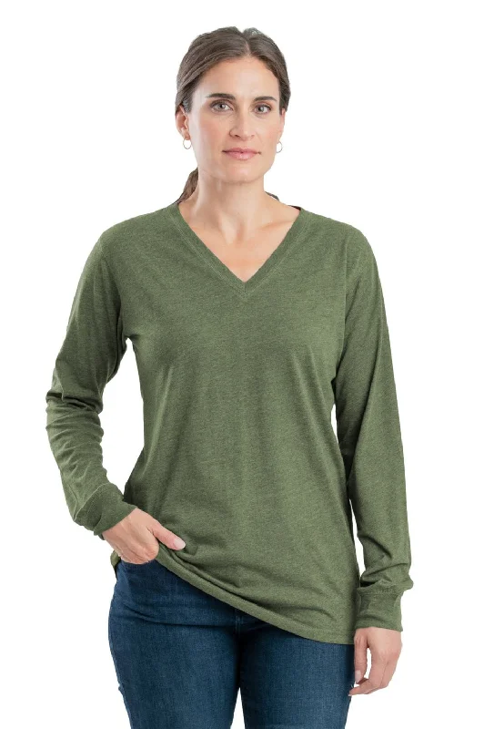 Berne Lichen Cotton Blend Womens Performance V-Neck Tee L/S Women's Trendy Attire