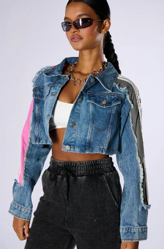 PORTIA MIXED MEDIA DENIM JACKET Stylish Women's Outerwear Apparel