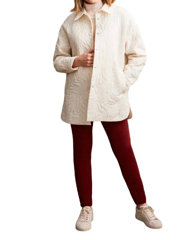 Quilted Snap Front Shacket In Cream Women's Clothing for All Occasions