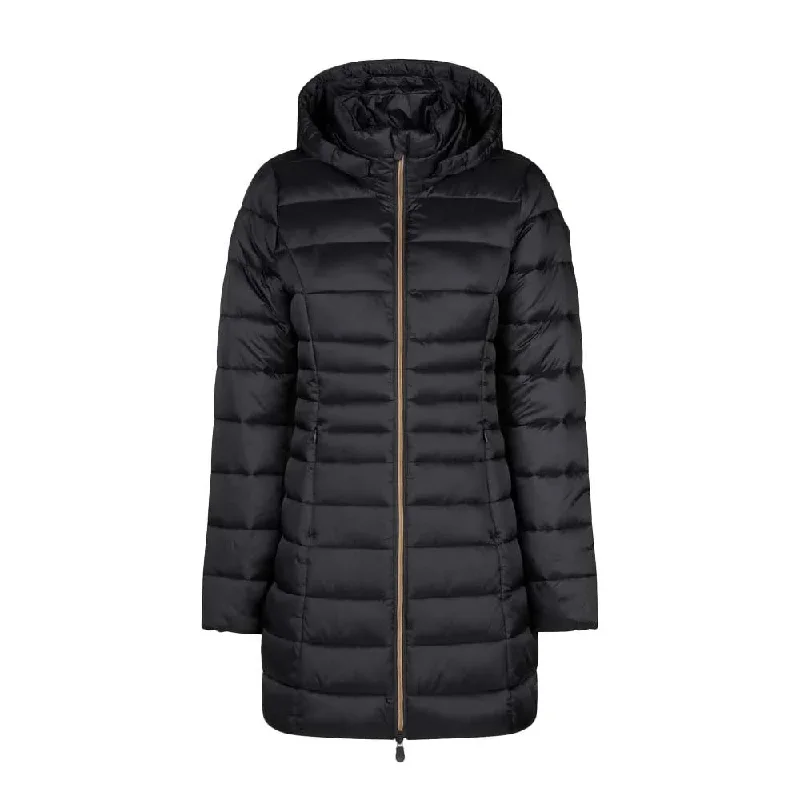 Save the Duck Women's Reese 3/4 Hooded Puffer Coat, Black Stylish Women's Garments