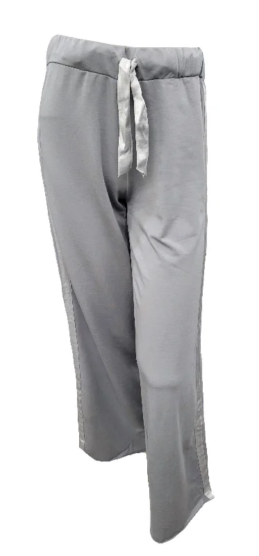 Kimber Long French Terry Wide Leg Pant With Satin Stripes In Silver Women's Professional Outfit