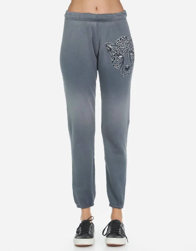 Brynn Heart Leopard Sweatpants In Grey Chic Women's Garments