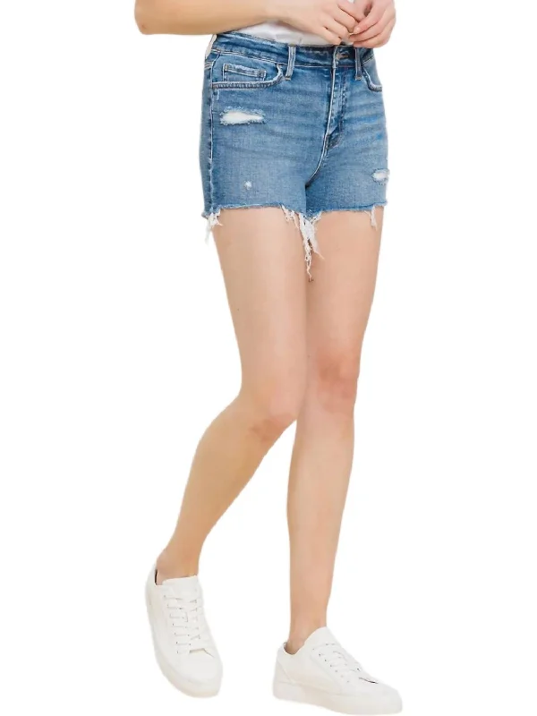 Distressed High Rise Shorts In Denim Unique Women's Fashion Pieces