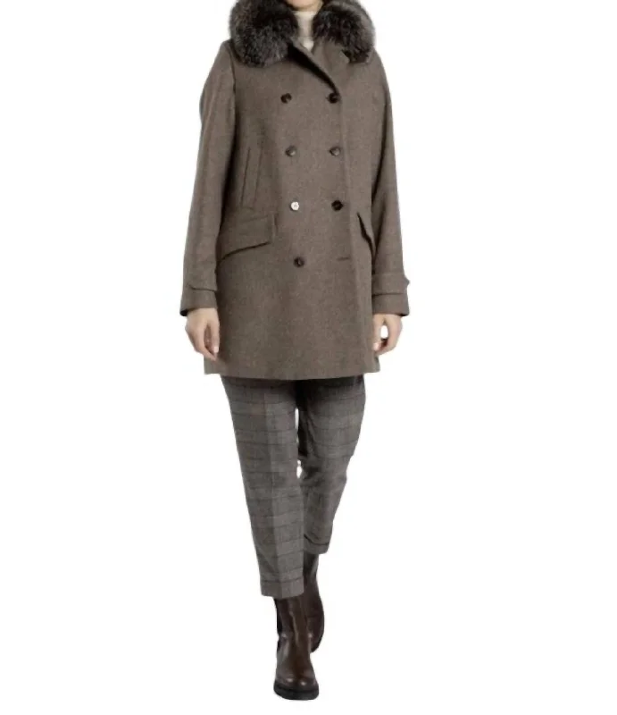 Jamie Loden Coat With Removable Fur In Taupe Women's Vacation Attire