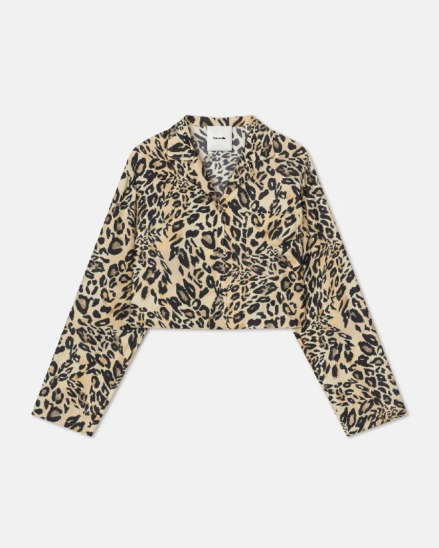 Vally - Cropped Printed Twill-Silk Shirt - Leopard Rocker Chic Fashion