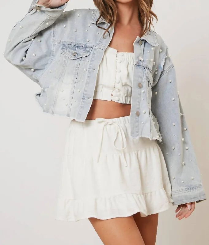 Crop Jean Jacket In Blue Clothes Sales