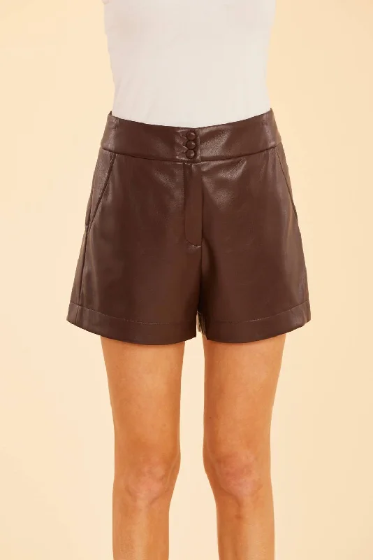 High Waisted Faux Leather Shorts In Brown Women's Luxury Garments