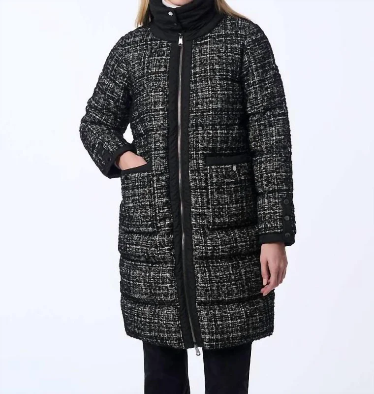 Tweed Zip Coat In Black & White Women's Workout Clothing