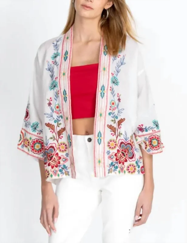 Sicilia Cropped Linen Kimono In White Women's Clothing For Everyday Wear