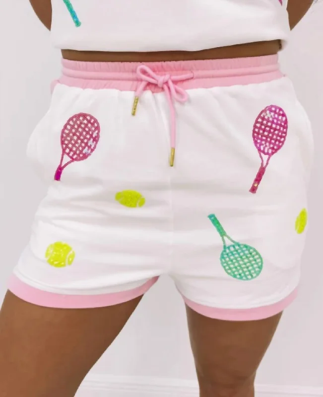 Tennis Sequin Embroidery Shorts In White Timeless Women's Clothes