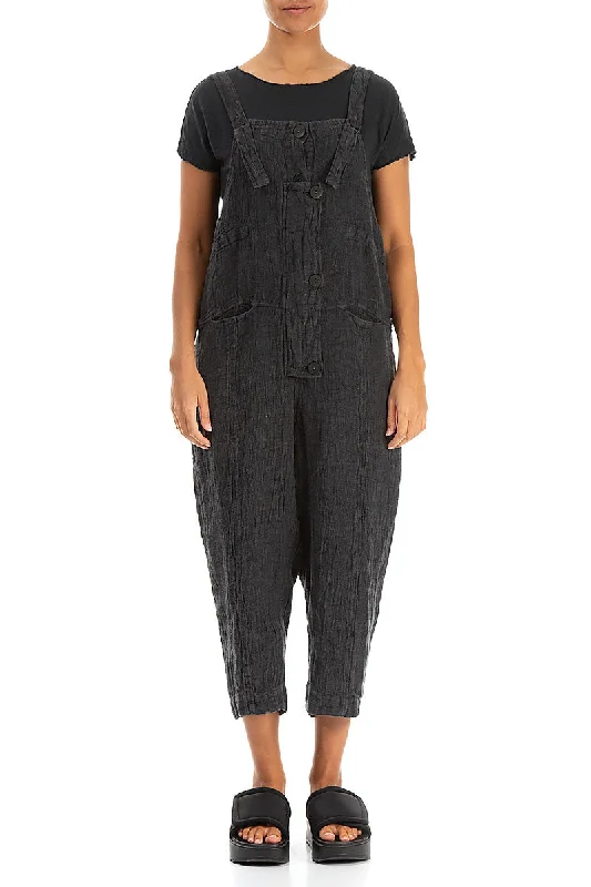 Strappy Forest Grey Mélange Linen Dungaree Jumpsuit Clothes For Sale