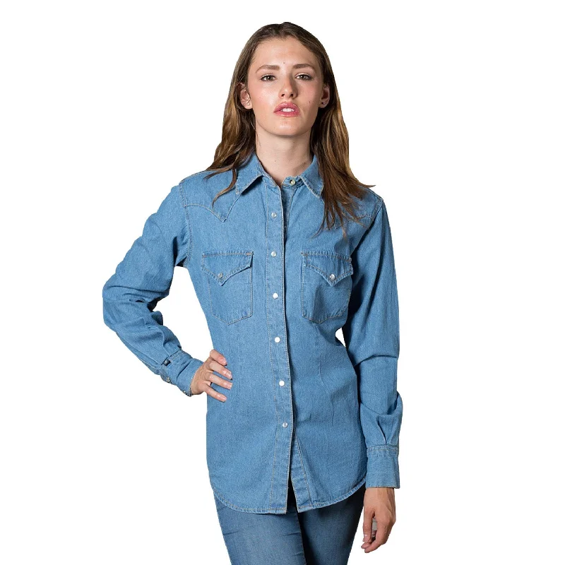 Rockmount Womens Blue 100% Cotton Denim Western L/S Shirt Women's Chic Outerwear Attire