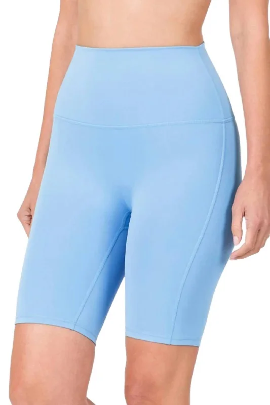 Athletic High Waist Biker Shorts In Spring Blue Women's Layered Outfit