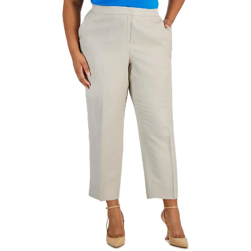 Womens Linen Blend Mid-Rise Straight Leg Pants Chic Women's Attire