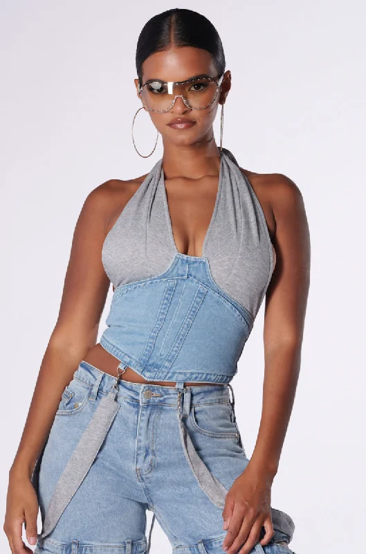 HOLLABACK GIRL HALTER NECK DENIM CORSET Women Online Clothing Boutiques