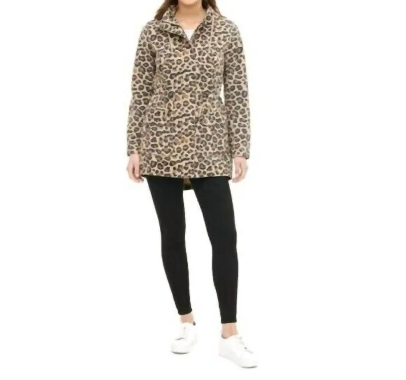 Jess Cotton Fishtail Hooded Parka Jacket In Brown Leopard Elegant Women's Clothing Online