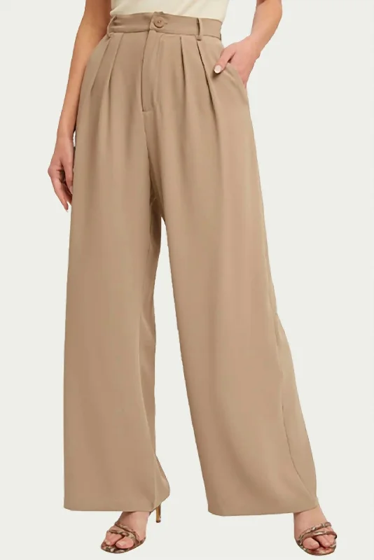 Pleated Wide-Leg Pants In Mushroom Women's Resort Apparel