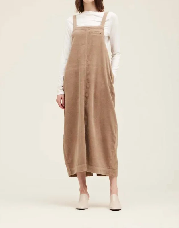 Corduroy Coverall Skirt In Tan Affordable Women's Attire