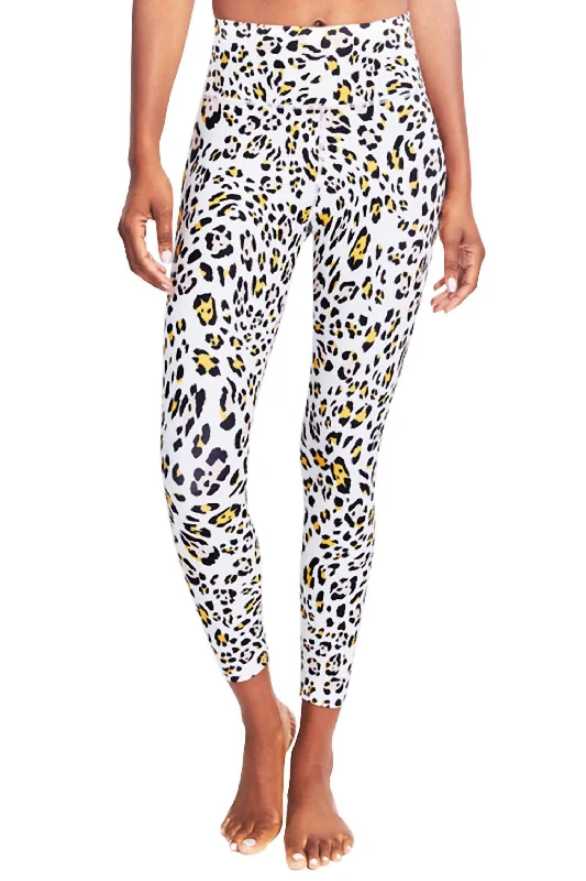 Printed Folded Waistband High Rise Length Leggings In Cheetah Print Casual Women's Clothing Online